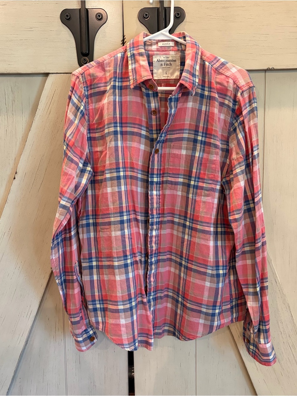 Abercrombie & Fitch Pink and Blue Plaid Lightweight Button-Down Shirt